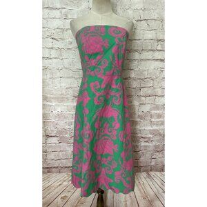 Lilly Pulitzer Womens Sienna Dress Strapless Midi Pink Green Crab Fish Size 10